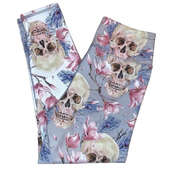 Evolution & Creation Floral Skull Leggings M Whimsigoth Athletic Athleisure Goth - Picture 9 of 9